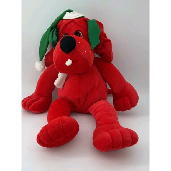 VTG 1986 Commonwealth POINSETTER Plush Red Dog Green Hat Christmas Stuffed 15" - Picture 1 of 7